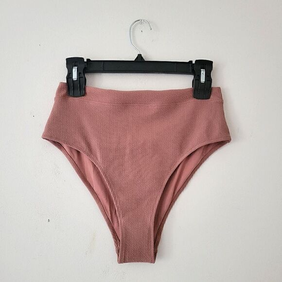 H&M Textured Brown High Waist Brazilian Bikini Bottoms NWT Size 10 - Picture 1 of 10